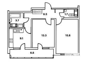 2-к квартира, вторичка, 52м2, 16/25 этаж