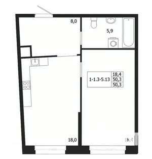 1-к квартира, вторичка, 50м2, 5/9 этаж