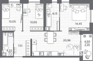 3-к квартира, вторичка, 76м2, 6/25 этаж