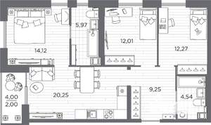 3-к квартира, вторичка, 80м2, 2/25 этаж