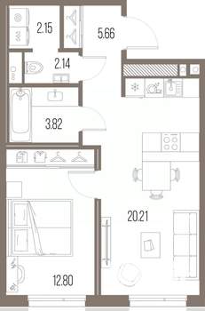 1-к квартира, строящийся дом, 47м2, 5/10 этаж
