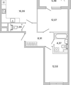 2-к квартира, вторичка, 59м2, 2/5 этаж