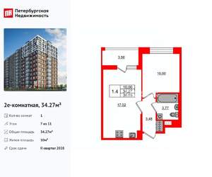 1-к квартира, вторичка, 34м2, 7/11 этаж