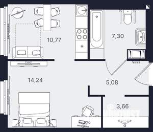 1-к квартира, вторичка, 41м2, 3/24 этаж