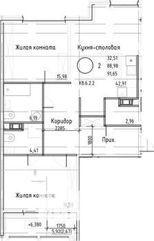 2-к квартира, строящийся дом, 94м2, 6/12 этаж