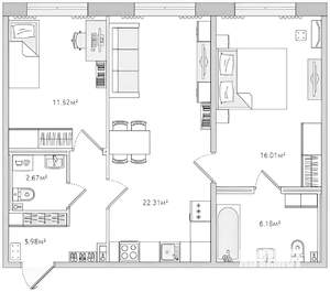 2-к квартира, сданный дом, 67м2, 1/11 этаж