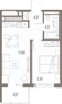 1-к квартира, строящийся дом, 39м2, 5/10 этаж