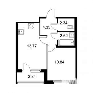 1-к квартира, строящийся дом, 35м2, 2/9 этаж