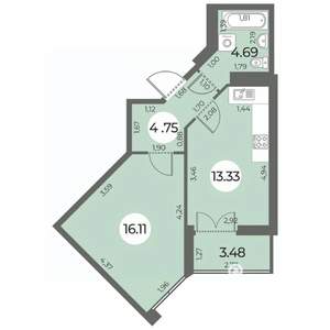 1-к квартира, вторичка, 41м2, 11/24 этаж