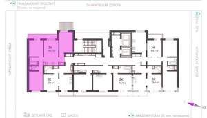 3-к квартира, строящийся дом, 57м2, 2/23 этаж