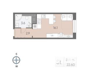 Студия квартира, вторичка, 23м2, 10/12 этаж