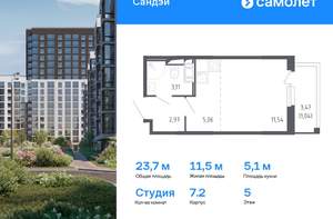 1-к квартира, вторичка, 36м2, 5/17 этаж