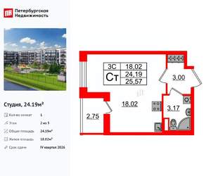 Студия квартира, вторичка, 24м2, 2/5 этаж