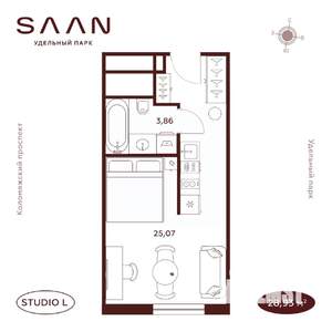 Студия квартира, вторичка, 29м2, 21/23 этаж