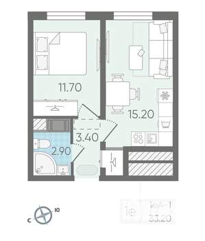 1-к квартира, вторичка, 33м2, 12/25 этаж