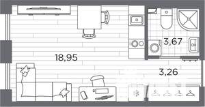 Студия квартира, вторичка, 26м2, 1/7 этаж