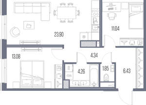 2-к квартира, строящийся дом, 65м2, 7/10 этаж
