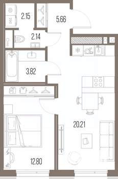 1-к квартира, строящийся дом, 47м2, 6/10 этаж