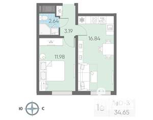 1-к квартира, вторичка, 35м2, 19/23 этаж