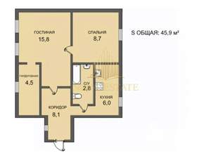 2-к квартира, вторичка, 46м2, 2/3 этаж