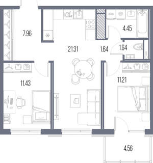2-к квартира, строящийся дом, 60м2, 2/10 этаж