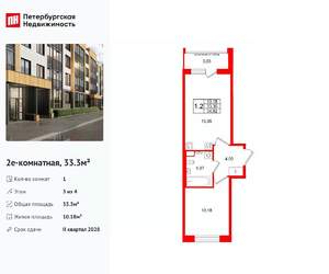 1-к квартира, вторичка, 33м2, 3/4 этаж