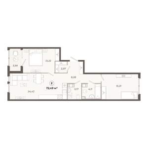 2-к квартира, вторичка, 72м2, 8/12 этаж