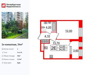 1-к квартира, вторичка, 34м2, 5/10 этаж