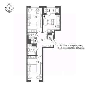 2-к квартира, вторичка, 65м2, 9/18 этаж
