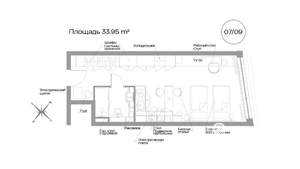 1-к квартира, строящийся дом, 34м2, 7/22 этаж