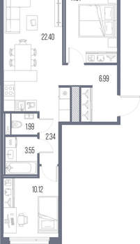 2-к квартира, строящийся дом, 58м2, 7/10 этаж