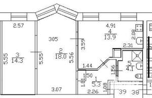 2-к квартира, вторичка, 56м2, 5/5 этаж