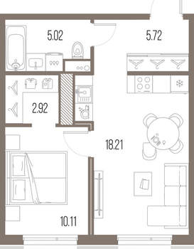 1-к квартира, строящийся дом, 42м2, 9/10 этаж