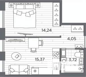 1-к квартира, вторичка, 37м2, 2/7 этаж