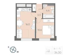 1-к квартира, вторичка, 34м2, 3/4 этаж