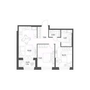 2-к квартира, вторичка, 56м2, 13/24 этаж