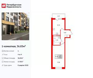1-к квартира, вторичка, 37м2, 4/4 этаж