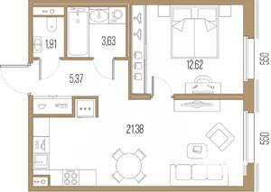 1-к квартира, строящийся дом, 45м2, 7/10 этаж