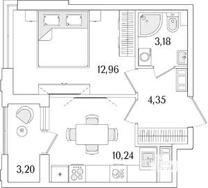 1-к квартира, строящийся дом, 32м2, 8/13 этаж