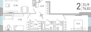 2-к квартира, вторичка, 77м2, 5/10 этаж