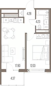 1-к квартира, строящийся дом, 38м2, 7/10 этаж