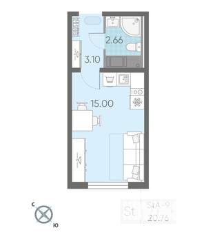 Студия квартира, вторичка, 21м2, 18/19 этаж