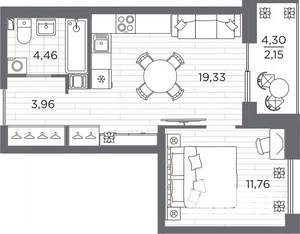 1-к квартира, вторичка, 42м2, 9/25 этаж