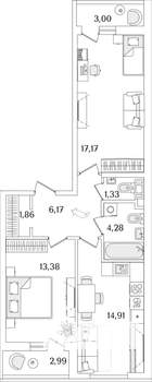 2-к квартира, вторичка, 62м2, 5/17 этаж