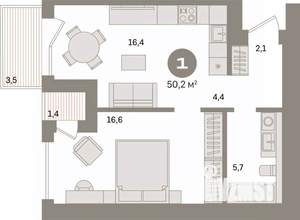 1-к квартира, вторичка, 50м2, 5/17 этаж