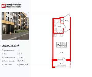 Студия квартира, вторичка, 22м2, 2/4 этаж