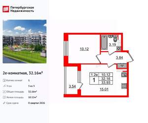 1-к квартира, вторичка, 32м2, 5/5 этаж