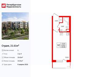 Студия квартира, вторичка, 22м2, 2/4 этаж