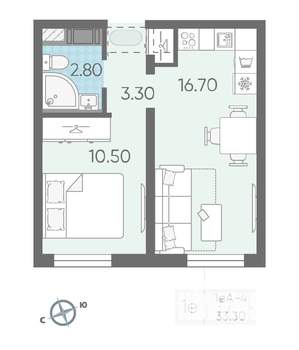 1-к квартира, вторичка, 34м2, 24/25 этаж