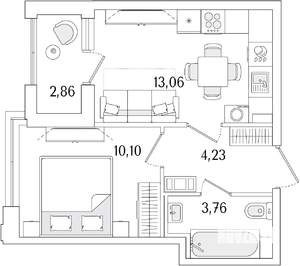 1-к квартира, строящийся дом, 33м2, 7/13 этаж